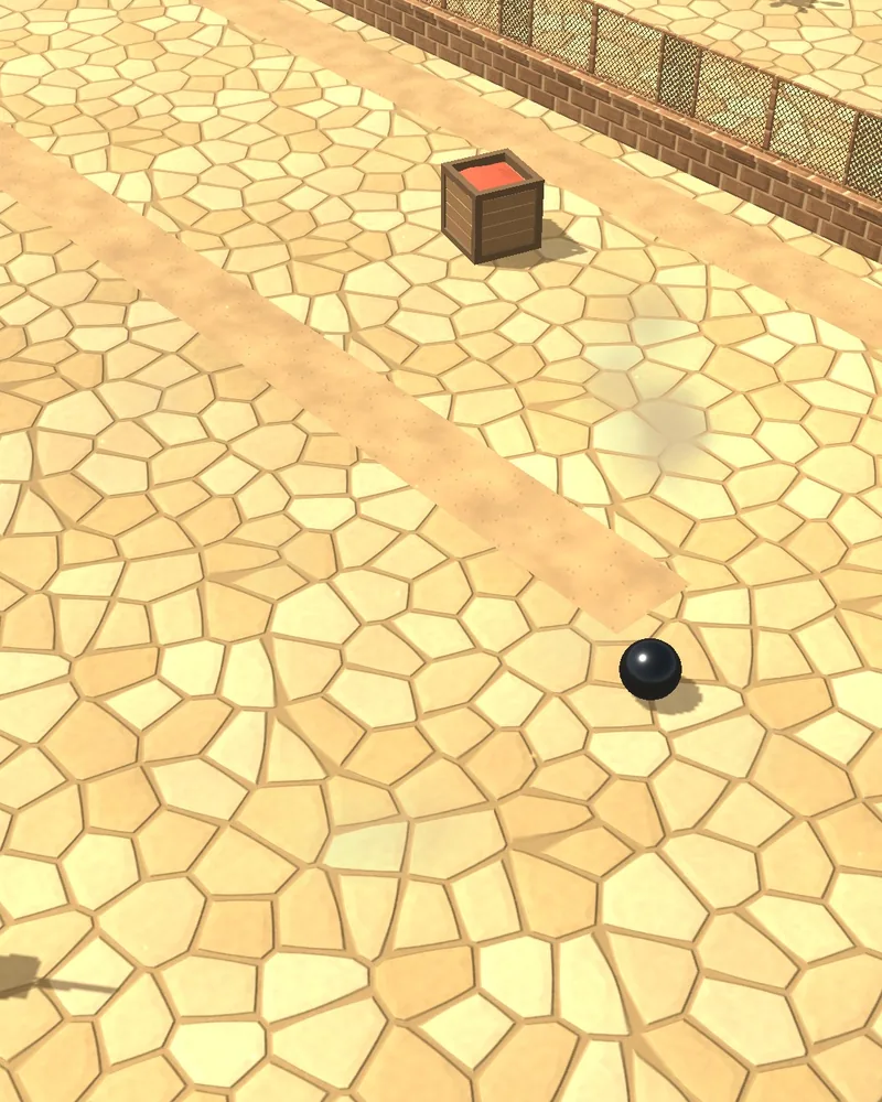 Desert town arena: sandstone flagstone floor with adobe brick walls and a crate