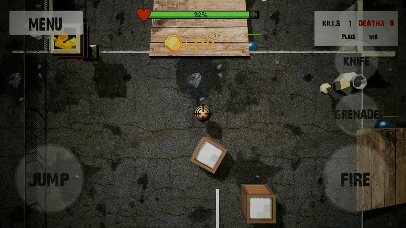 Balls Tournament gameplay: rolling between wooden crates and pallets collecting coins
