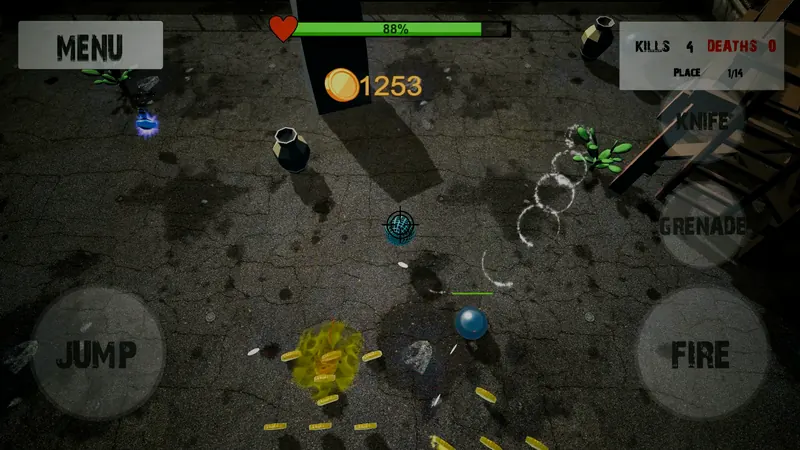 Balls Tournament gameplay: fight around wooden crates with a grenade blast