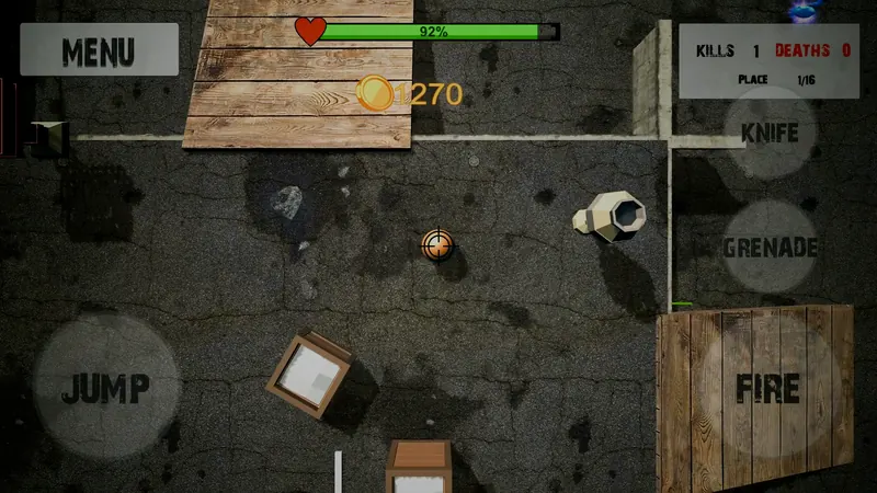 Balls Tournament gameplay: wooden pallets, drums and fences of the industrial arena